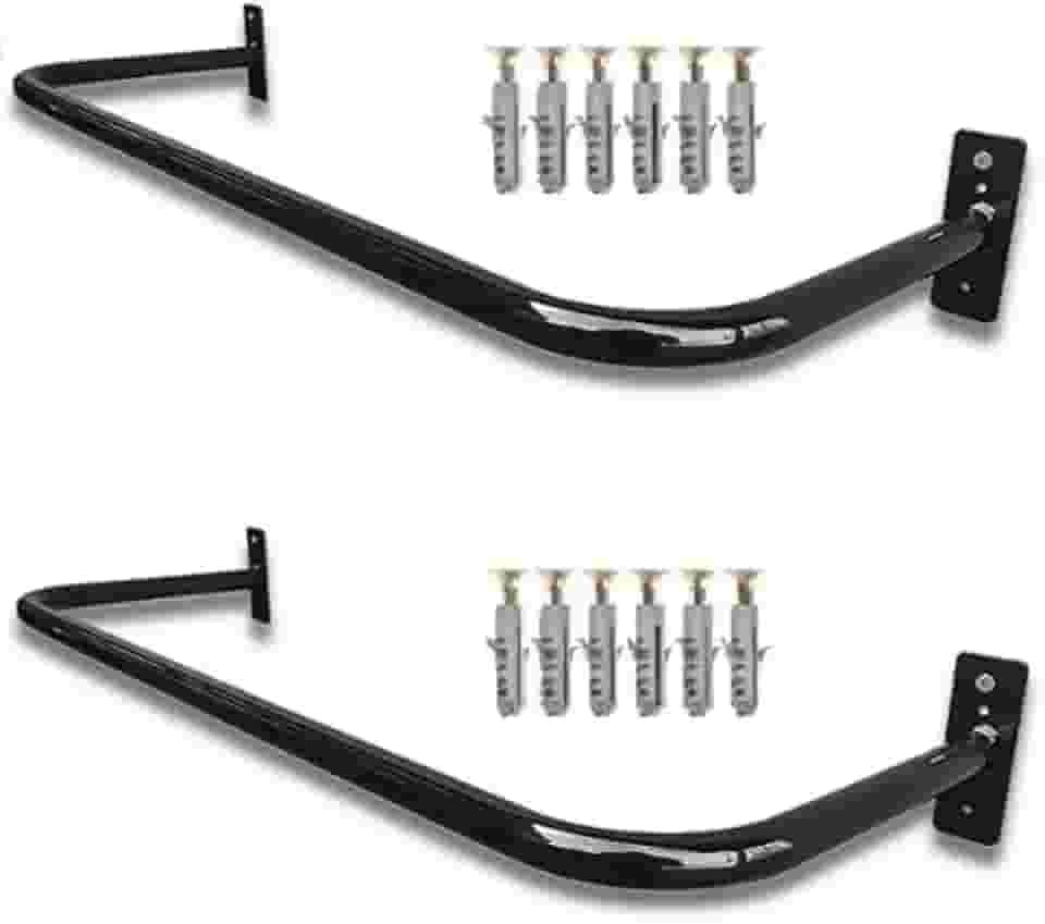 2 Arara de roupas para Parede 80 cm Preta com Kit de Instalação