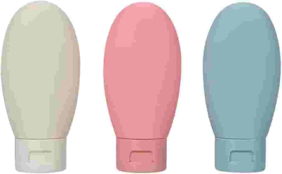 Kit Viagem Premium, 3 Frascos de 70ml, Recipientes para Shampoo, Condicionador, Sabonete Líquido, Silicone e PP, Antivazamento, Tampa Flip, Compacto