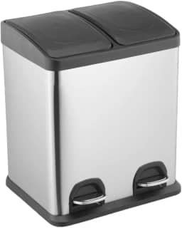 Lixeira Inox com Pedal 15L (2 Compartimentos 15L cada – Seletivo e Orgânico) Design Moderno, Higiênico e Durável