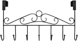 Suporte de Porta com 7 Ganchos em Ferro Preto Fosco – Cabide Organizador Multiuso para Roupas, Toalhas, Bolsas | Ideal para Quartos, Banheiros, Lavabos e Entrada da Casa (Preto Fosco)