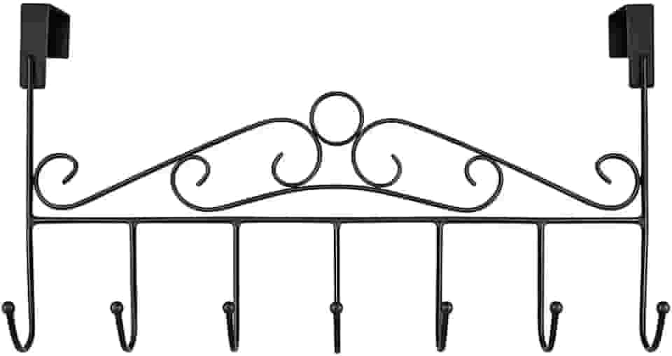 Suporte de Porta com 7 Ganchos em Ferro Preto Fosco – Cabide Organizador Multiuso para Roupas, Toalhas, Bolsas | Ideal para Quartos, Banheiros, Lavabos e Entrada da Casa (Preto Fosco)