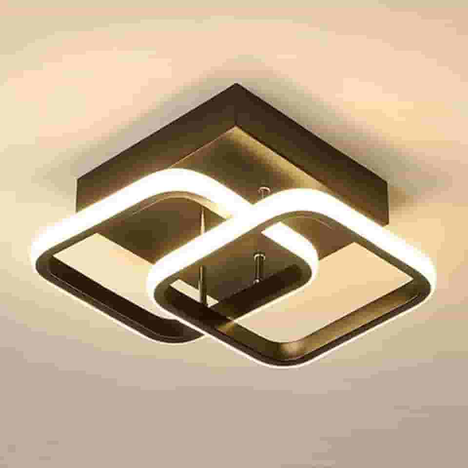 Luminária Lustre De Teto Led Quadrado Bivolt Banheiro Escritório Quarto Preta Luz Quente e Fria 3 modos Plafon 18 a 40w (Metal Preto)