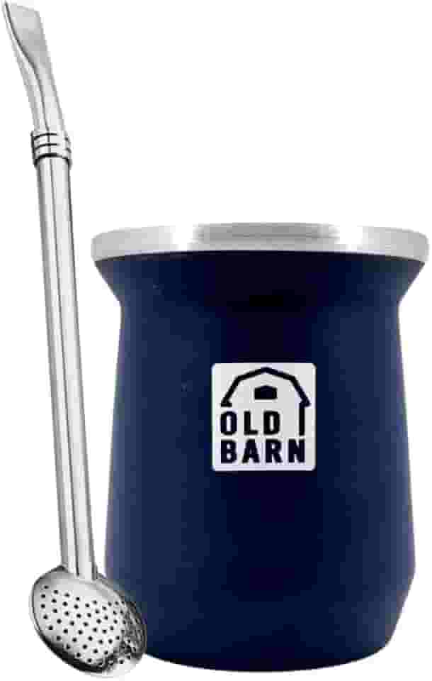 Kit 1 Cuia Térmica Parede Dupla De Alumínio 1 Bomba De Chimarrão Tereré Inox Filtro Redondo 19cm Old Barn Cor:Azul