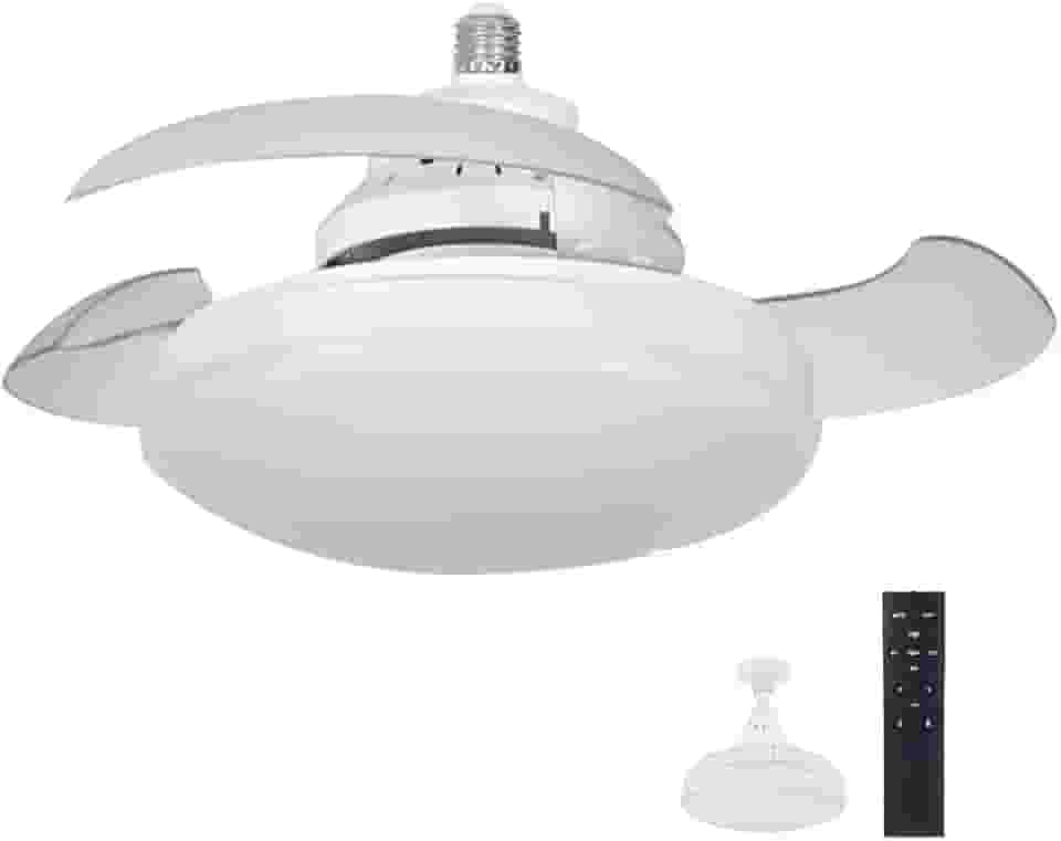 Ventilador de Teto com Controle Remoto Pás Retráteis E27 LED 18W 3 Cores 4 Velocidades Motor Brushless 85-265V