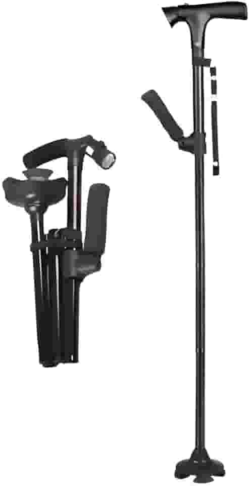 Bengala Dobrável com Luz LED, Ajustável em Altura, Base Larga Antiderrapante, Design Compacto, Haste de Apoio Auxiliar para Idosos e Mobilidade Reduzida, Preta