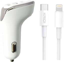 Carregador Veicular para Iphone PD USB-C Lightning KAIDI KD-304CL Turbo 38W Carregamento Rápido 3 Saidas