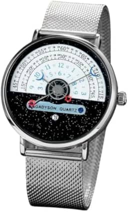 Relógio Masculino "Cosmic Iron" em Aço Inoxidável com Visor de Vidro Temperado 40mm, Pulseira 23cm – Movimento de Quartzo, Calendário e Estilo Futurista – Acompanha Caixa Premium