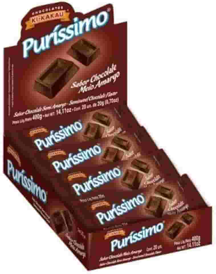 Chocolate em Barra Puríssimo Meio Amargo 400g – 20 Unidades de 20g | Ideal para Revenda, Lanches e Brindes