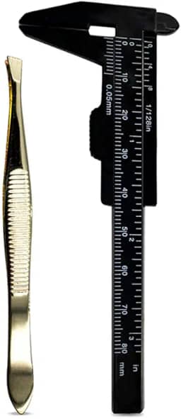 Kit Mini Paquímetro + Pinça Chanfrada Design De Sobrancelha