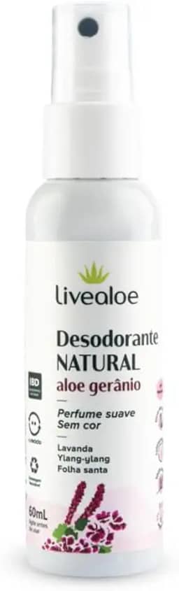 Desodorante Natural Aloe Gerânio 60Ml, LiveAloe