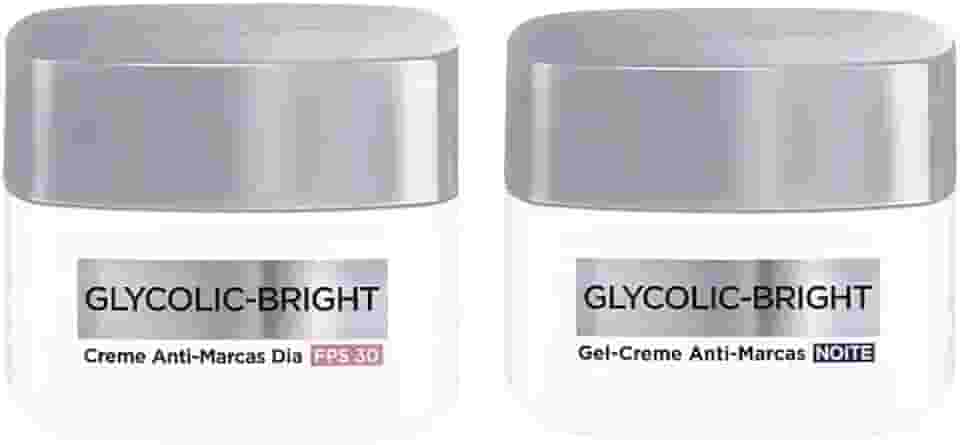 L'Oréal Paris Glycolic Bright Kit Anti-Marcas Dia e Noite com Ácido Glicólico e Niacinamida, Creme Dia FPS 30 e Gel-Creme Noite, Reduz Manchas e Uniformiza a Pele, 49ml