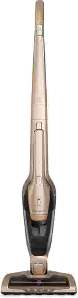 Aspirador de Pó vertical bateria ergorapido 2 em 1 Electrolux 45 min Luz LED pedal limpeza facil escova rotativa bocal extra pelos animais luz frontal LED capacidade 460Ml ERG26 Bivolt Dourado