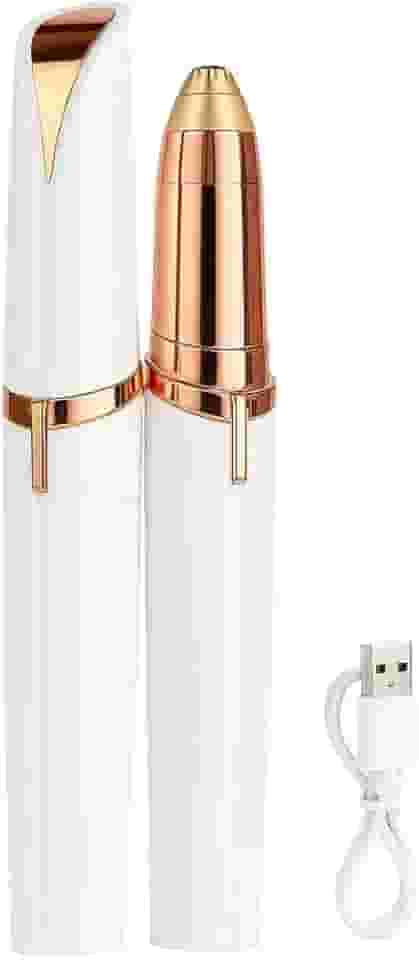 Depilador Elétrico Tipo Caneta para Sobrancelhas Indolor Hipoalergênico Portátil Recarregável LED Integrado Eficiente - Incluso Escova Limpeza - Linha Sempre Bela