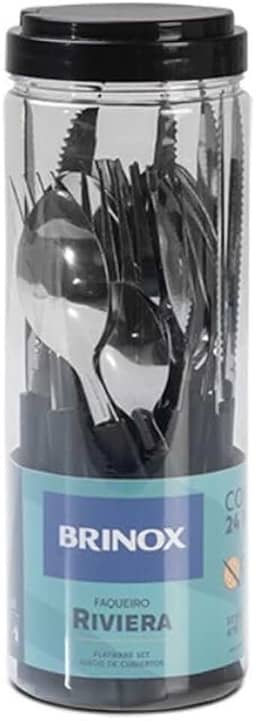Brinox - Faqueiro 24 Peças em Aço Inox Riviera com Pote de Plástico - Preto