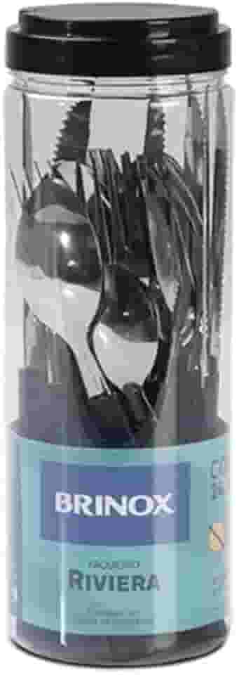 Brinox - Faqueiro 24 Peças em Aço Inox Riviera com Pote de Plástico - Preto