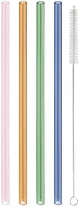 Kit de 4 Canudos Reutilizáveis de Vidro com Escova de Limpeza.