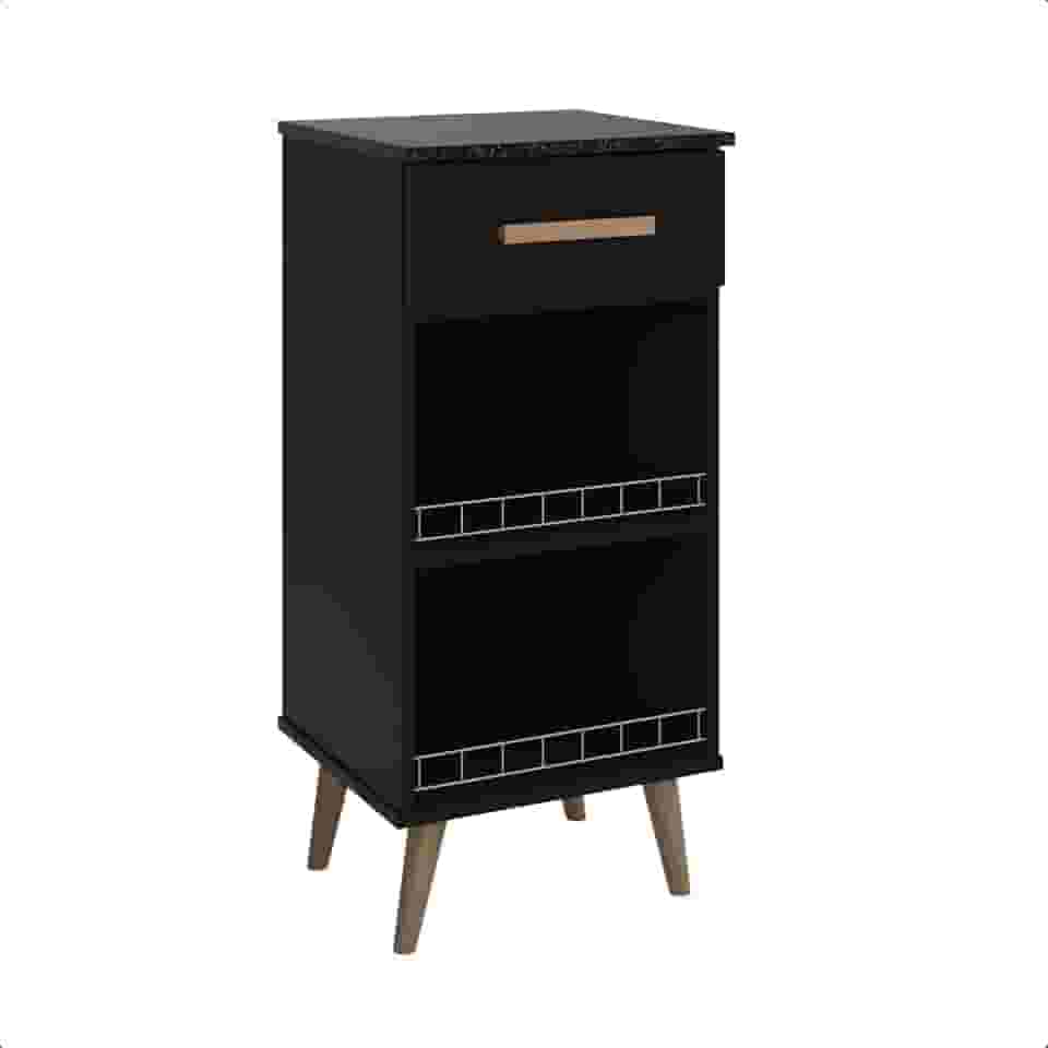 Balcão Fruteira Suporte para Galão Agua Bebedouro Armário Fenix Pé Palito Preto/Marmorizado