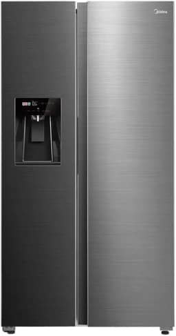 Geladeira Side by Side 570L Dispenser Água e Gelo Inverter cor Inox Midea