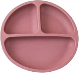 Prato Infantil de Silicone com 3 Divisórias e 4 Ventosas Antiderrapantes para Fixação BPA Free (Rosa)