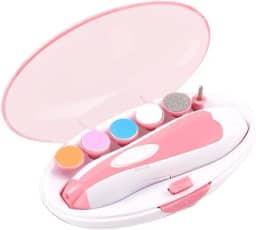 Aparador Cortador de Unha Elétrico para Bebê com LED, Silencioso, 6 Lixas Inclusas, Rotação Dupla com 4 Velocidades, Estojo Portátil, Ideal para Recém-Nascidos e Uso Familiar (Rosa)
