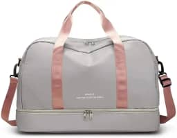 Bolsa de Viagem com Compartimento para Sapatos, Cinza e Rosa, Alça Transversal, Mala Esportiva para Academia e Viagens (Cinza e Rosê)