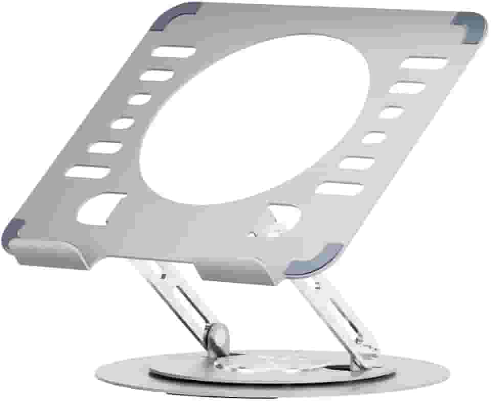 Suporte para Notebook e Tablet em Aço Carbono Prata com Base Giratória 360º, Altura Ajustável Ergonômica, Dobrável e Estável para Laptop, Celular, Livros, Home Office e Estudos
