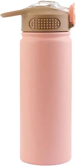 Garrafa Térmica Squeeze 530ml, com Tampa Flip, Parede Dupla de Aço Inox, Livre de BPA, Para Academia, Ideal para Água - Branco e Rosa (Rosa)