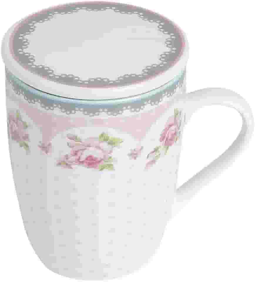 LYOR - Caneca de Porcelana Super White com Tampa e Filtro Rose Rosa/Branca 340ml
