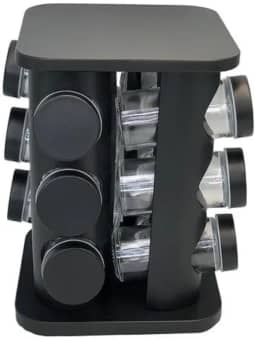 Porta Tempero Condimentos Giratório Preto Com 12 Potes 85ml