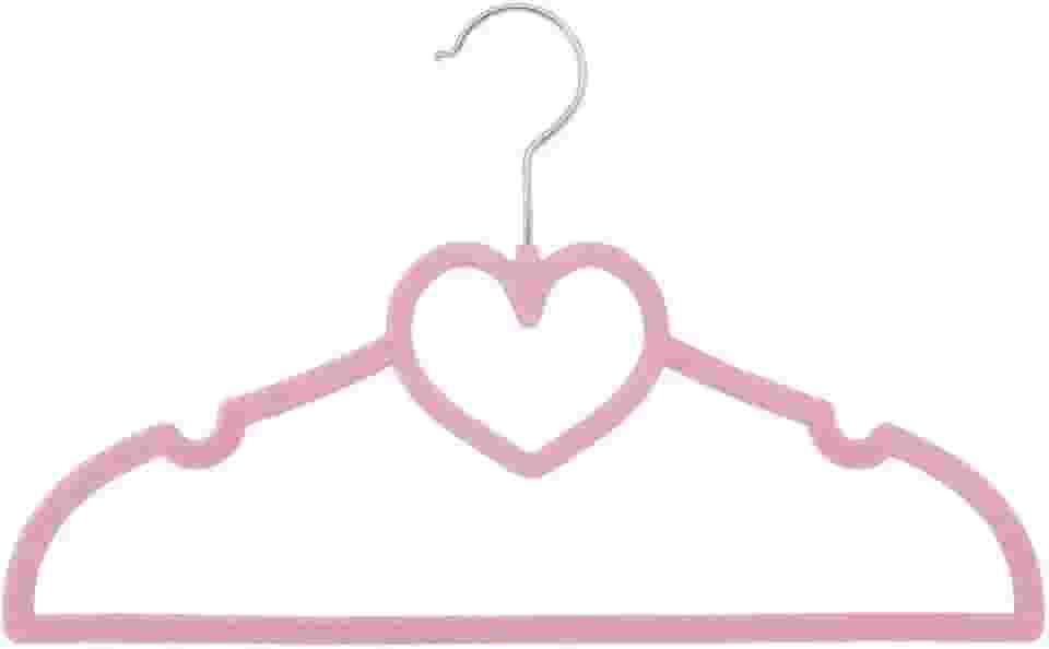 5 Cabides Infantil Aveludado Coração Rosa, Clingo, Rosa