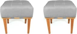 Kit 2 Puff Quadrados para Sala de Estar Tecido Linho Pés em Madeira Maciça (Cinza Claro)