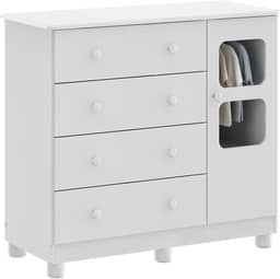 Cômoda de Bebê 1 Porta 4 Gavetas Uli Móveis Peroba Branco Brilho