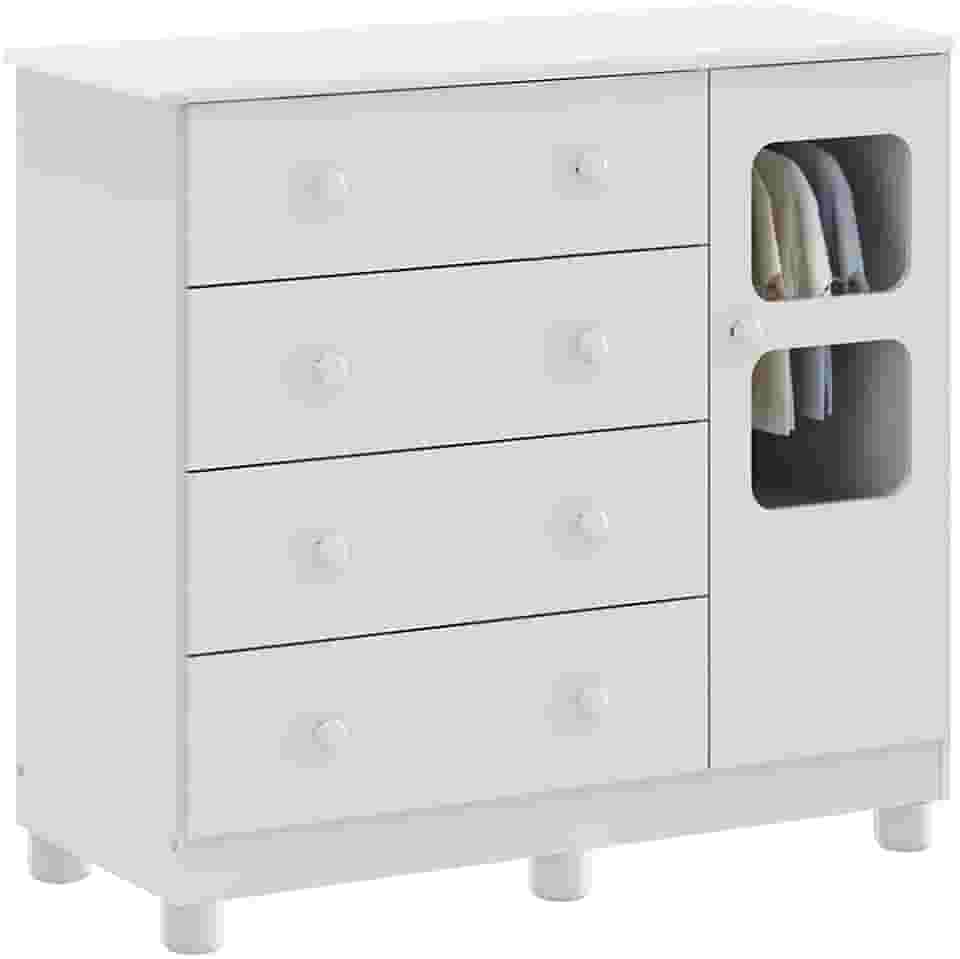Cômoda de Bebê 1 Porta 4 Gavetas Uli Móveis Peroba Branco Brilho