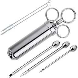 Seringa Injetora de Temperos em Aço Inox para Carnes e Frangos | Injeção de Molhos, Marinadas e Temperos Líquidos ou Sólidos | Uso Profissional e Doméstico | Ideal para Frangos, Carnes e Churrasco