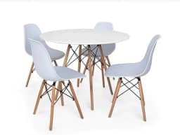 Conjunto de Jantar Mesa Eiffel Branca + 4 Cadeiras Eiffel DKR Brancas - Cozinha, Sala de jantar, Salão de Festas (Mesa 90cm)