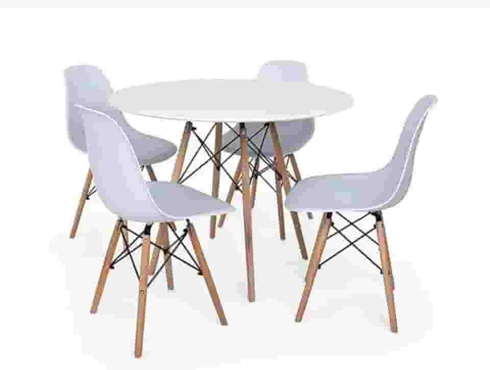 Conjunto de Jantar Mesa Eiffel Branca + 4 Cadeiras Eiffel DKR Brancas - Cozinha, Sala de jantar, Salão de Festas (Mesa 90cm)