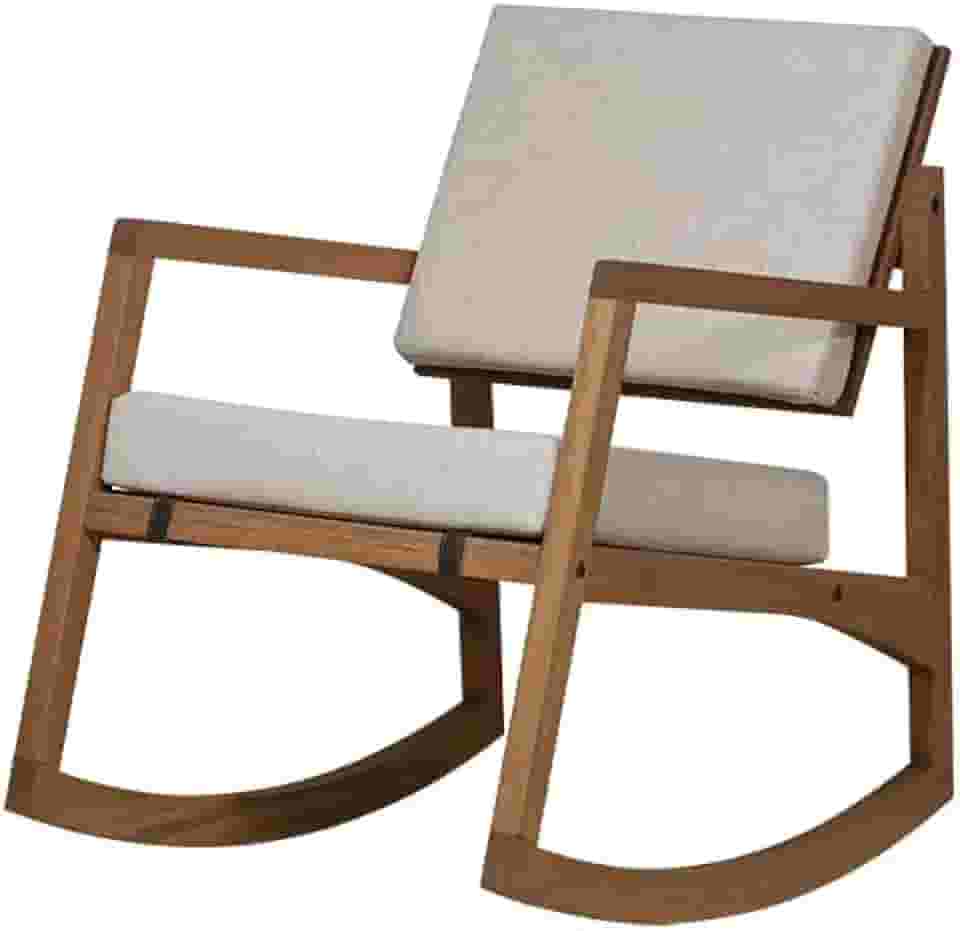 Cadeira de Balanço de Madeira Estofada Comoditá Meu Móvel de Madeira - Jatobá e Tecido Bege