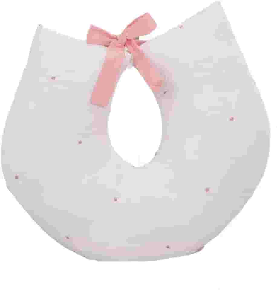 Almofada Amamentação Joy Ergonômica Confortável e Firme Bebê Enxovais Com Zíper e Laço Decorativo Ajustável Apoio para Bebe Branco com Rose