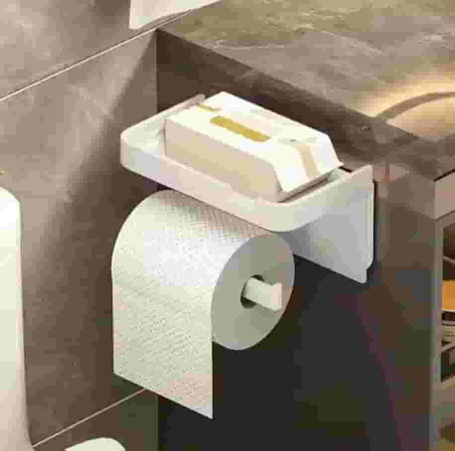 Suporte de Parede para Papel Higiênico com Prateleira para Celular e Objetos (Branco)