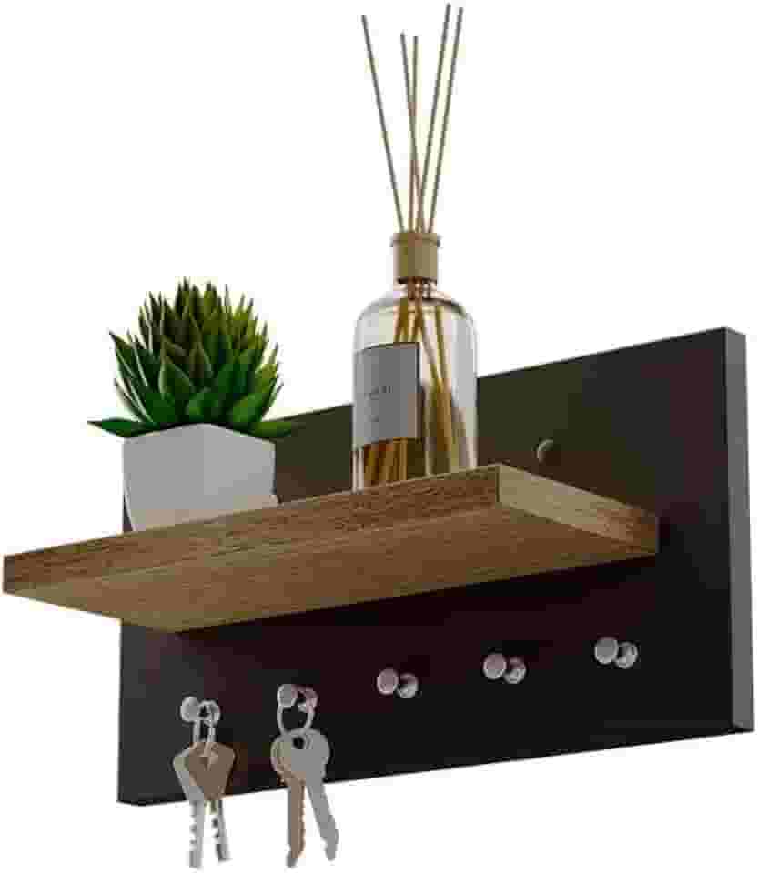 Porta chaves Minimalista Organizador Decoração Preto e Carvalho