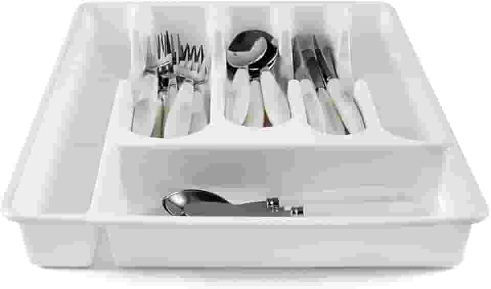 Organizador/Suporte/Separador de Talheres para Gaveta/Porta Talheres para gaveta com 5 divisórias (BRANCO)