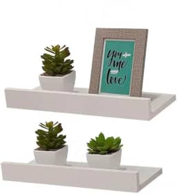 Kit 2 Prateleiras Porta Quadros 40 x 10cm Branca Suporte Invisível