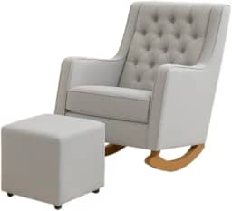 Poltrona Sofá Cadeira Amamentação Balanço C Puff Pés Madeira Cinza