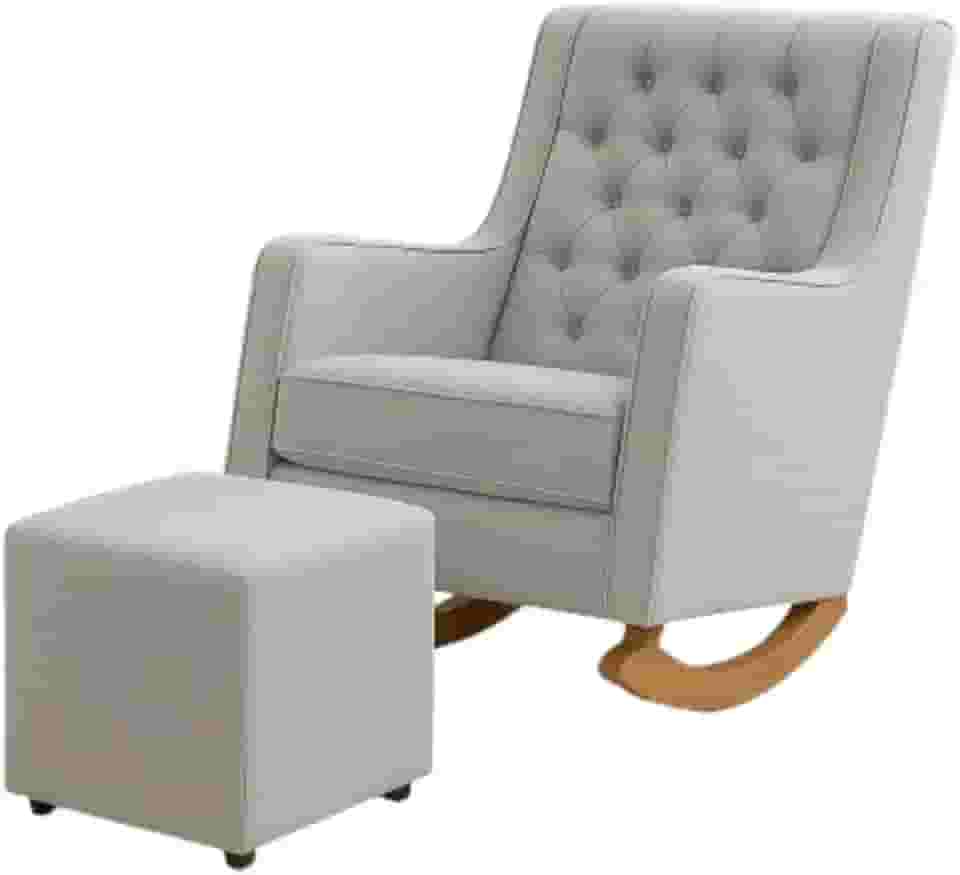 Poltrona Sofá Cadeira Amamentação Balanço C Puff Pés Madeira Cinza