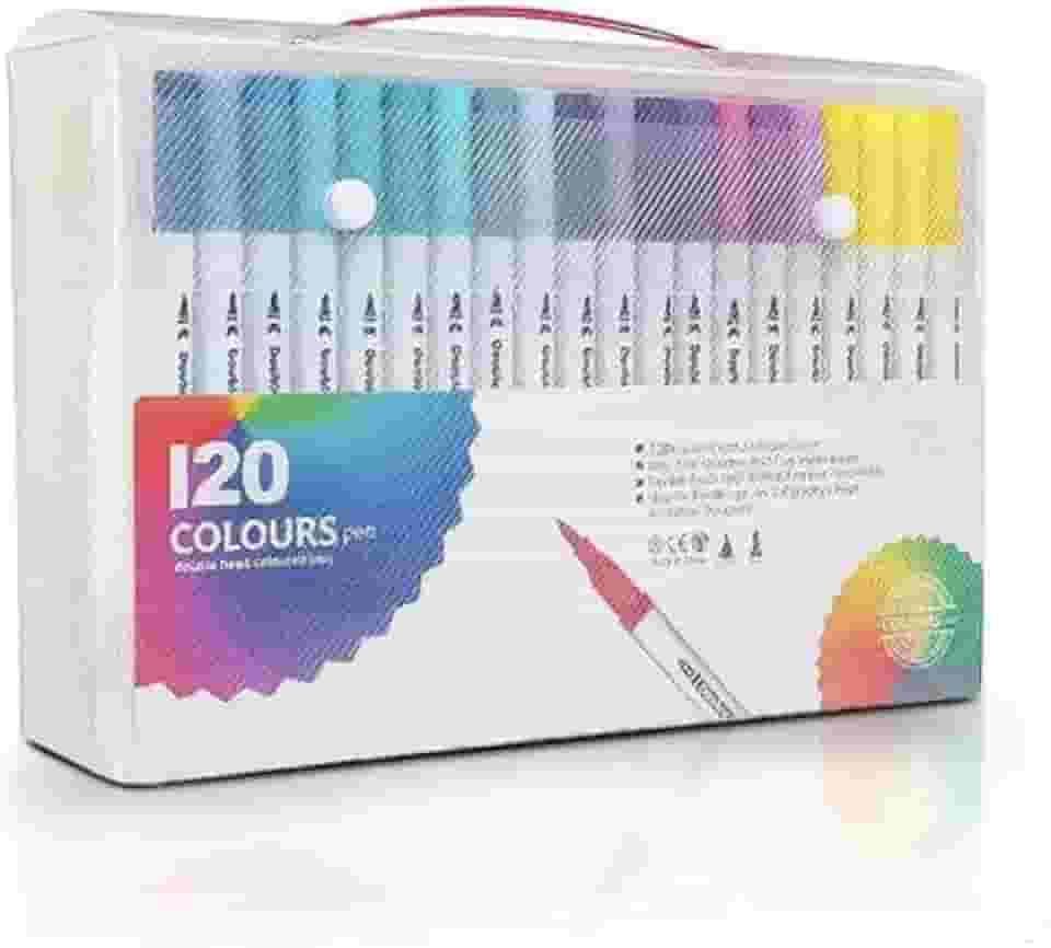 Canetas Brush Pen e Ponta Fina 2 em 1 Kit Profissional para Lettering Caligrafia e Desenho Canetinhas Coloridas Dual Tip para Artistas Estudantes e Adultos (120 cores)