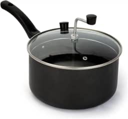 Pipoqueira Antiaderente Preta 3 Litros Tampa De Vidro