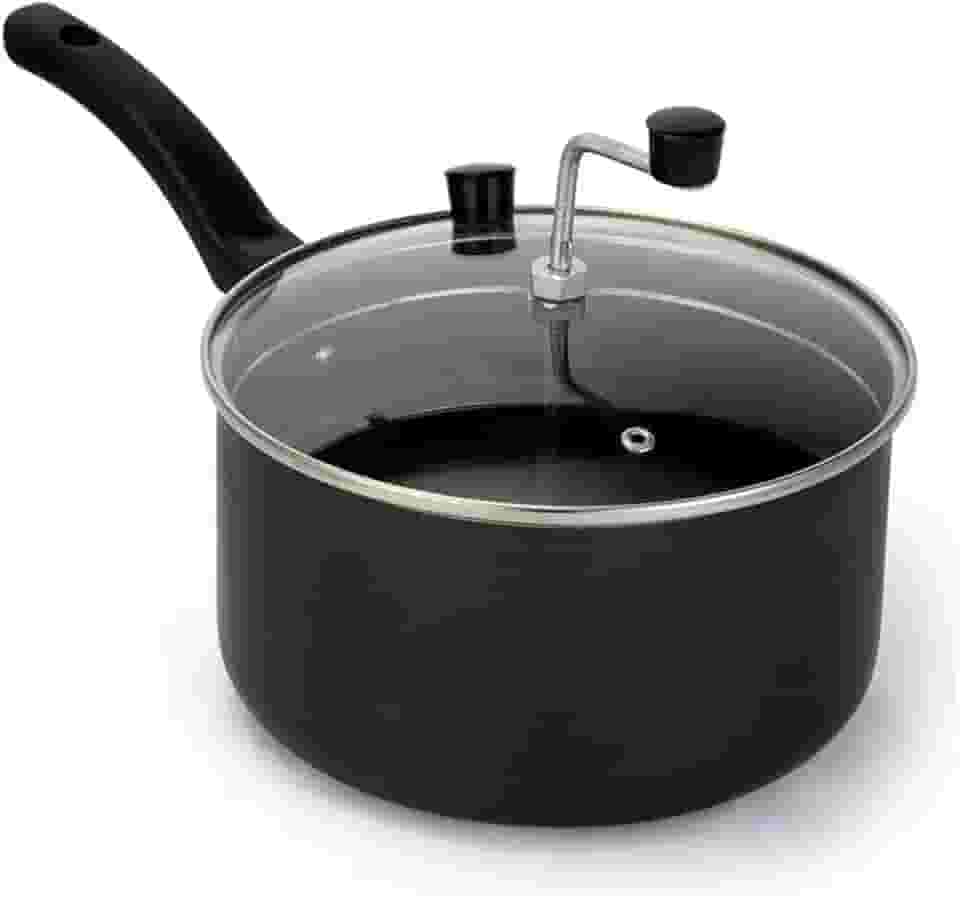 Pipoqueira Antiaderente Preta 3 Litros Tampa De Vidro