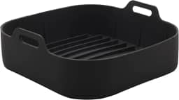 Forma de silicone para airfryer, forno, quadrada com alça 20x20cm reutilizável para fritadeira elétrica (Preto)