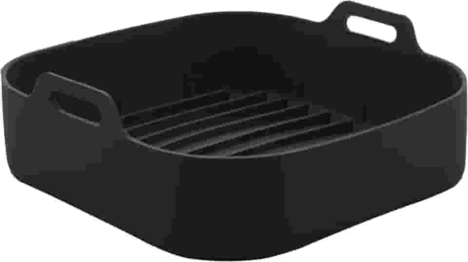 Forma de silicone para airfryer, forno, quadrada com alça 20x20cm reutilizável para fritadeira elétrica (Preto)