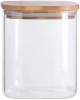Oikos - Pote de Vidro 800ml com Tampa de Bambu Hermético Quadrado Flat
